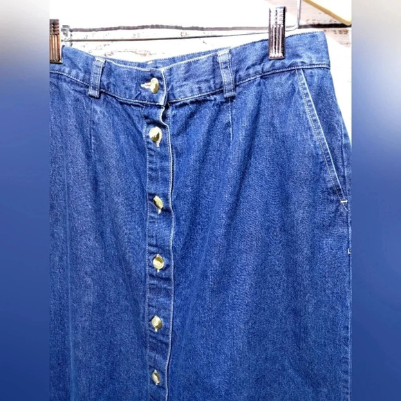 Cabin Creek Denim Maxi Skirt Medium Blue size 14 Button Down‎ 90s Vintage - Picture 2 of 4